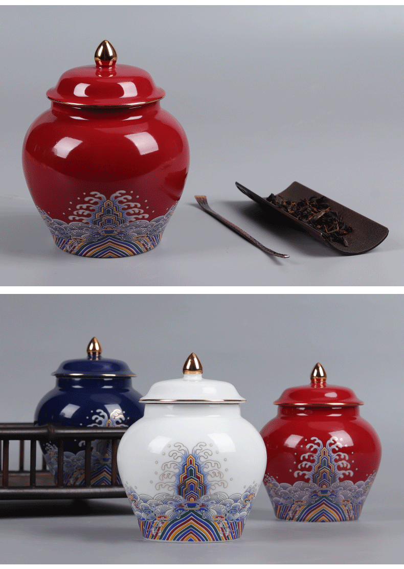 Caddy fixings ceramic colored enamel large 1 catty seal pot pu 'er creative household half jins to storage POTS customization