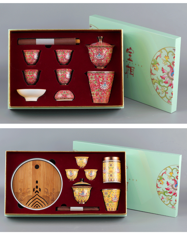 Dehua porcelain enamel see kung fu tea set the home office of a complete set of tureen tea Chinese small gift boxes