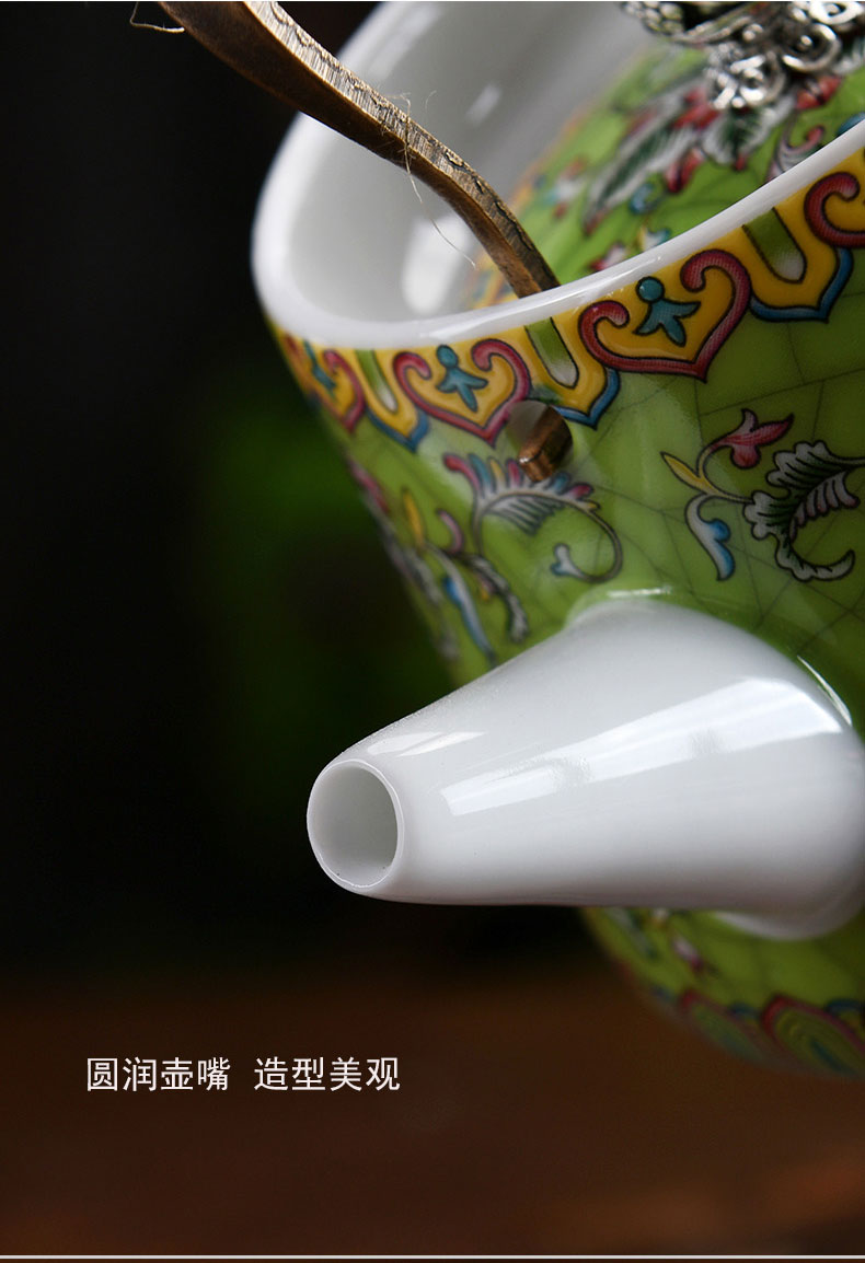 Colored enamel tea kettle ceramic household pure manual side pot of kung fu teapot little teapot girder single pot pot