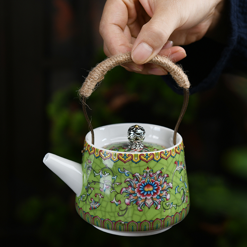 Enamel colour tea tea teapot ceramic Home pure handmade side Kettle Kung Fu Bubble Teapot Teapot small teapot with a single pot