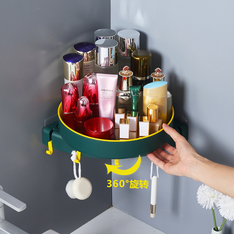 Powder room bathroom triangle shelf wall-mounted double-layer rotatable storage box toilet corner storage shelf