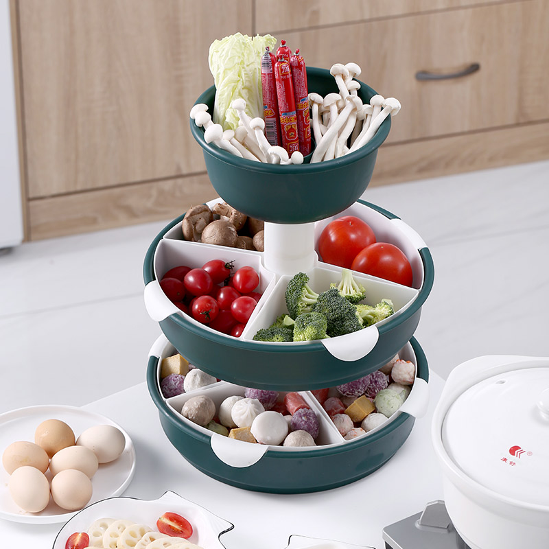 Multilayer rotating hot pot parquet Home Double place Vegetable Distribution Grids ingredients Vegetable Dish Wash Vegetable Basin Fruit Pan Leash Basket