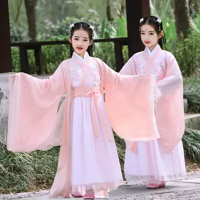 Children's Hanfu Girls spring and Autumn Chinese style Cherry blossom princess costume Fairy costume Elegant super fairy long-sleeved dress