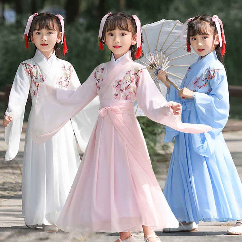 Child Hanfu Girl Spring Summer Dress Fairy China Wind with a Long version of the Ocean Costume Super Fairy suit CUHK Scout Girl Child