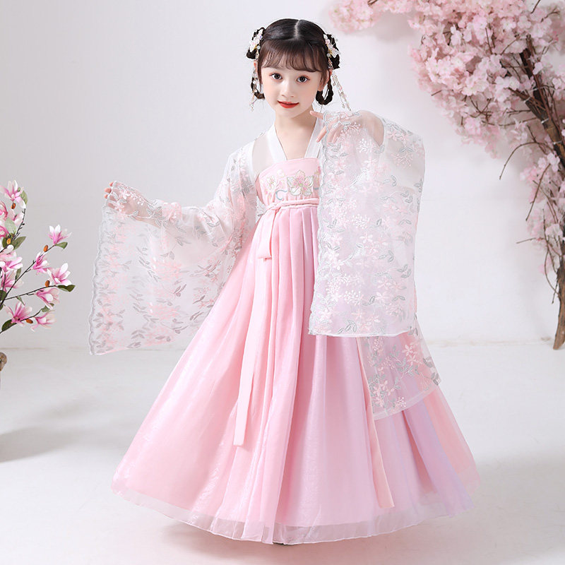 Hanfu girl children's costume Super fairy cherry blossom princess Hanfu spring and autumn summer dress dress elegant skirt primary school students