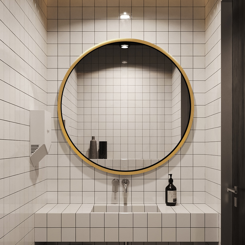 Nordic Bathroom Mirror Circube Iron Border Toilet Cosmetic Mirror High-Cleaning Handle Wall Hanging Toilet Mirror