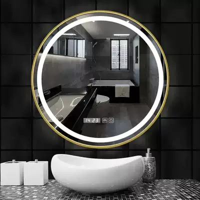 Nordic smart bathroom mirror LED luminous light mirror cosmetic room touch screen anti-fog makeup mirror wall-mounted round mirror