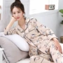 Bộ đồ ngủ nữ mùa thu cotton dài tay mùa xuân và mùa thu ve áo tuổi trung niên của phụ nữ Chín tay áo chín quần cotton - Cặp đôi các kiểu đồ bộ đẹp