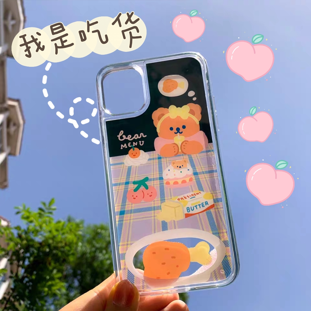 Half-cooked jade bear eat chicken legs Apple xs quicksand mobile phone protective case suitable for iPhone11 cute 7plus cute 8 female