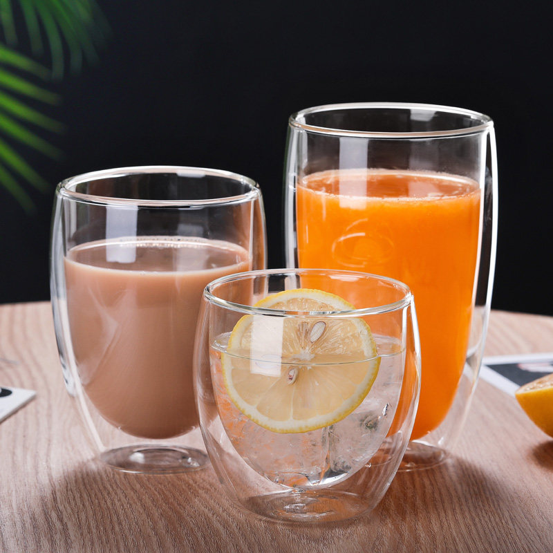 High temperature resistant glass double layer cup home glass cup milk cup juice cup coffee cup bubble flower tea cup water cup-Taobao