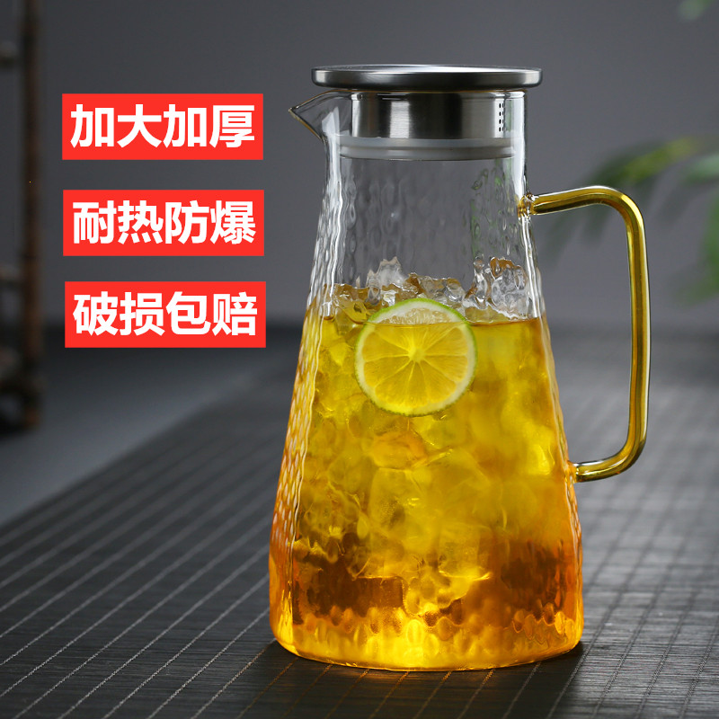 Shallow Tea Tea Hammering Cold Water Jug Glass High Temperature Resistant Thickened Large Capacity Cold Water Pot Suit Cool White Open Explosion Proof Kettle