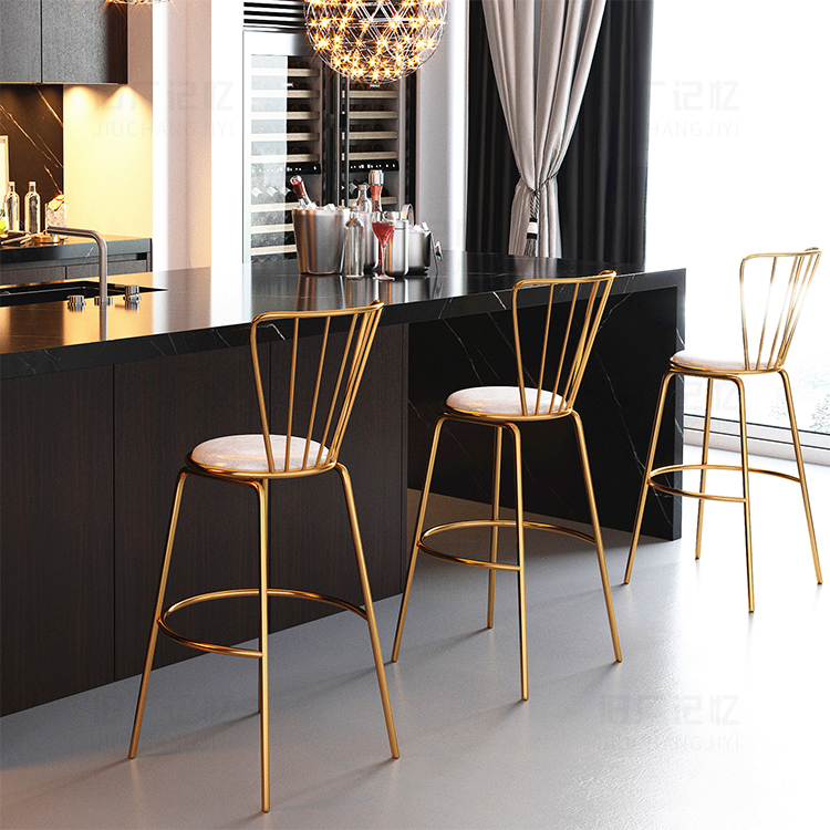 Bar Chair Nordic Brief Bar Chair Backrest High Foot Stool Home Dining Chair European Style Milk Tea Casual Creativity Bar Chair