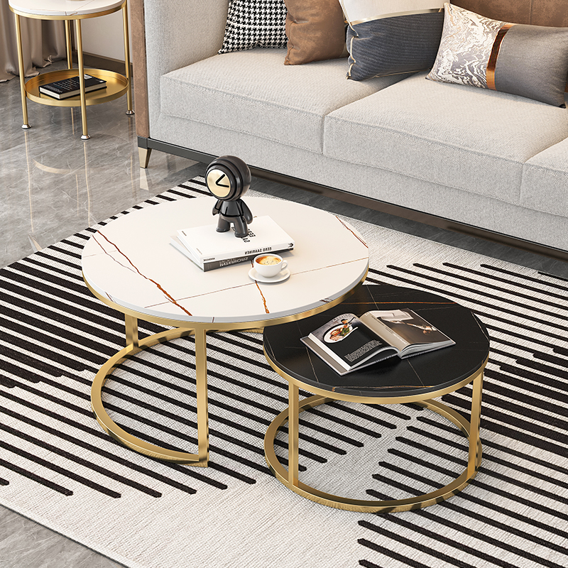 Light luxury round tea table marble countertop office sofa tea table combination simple modern small tea table