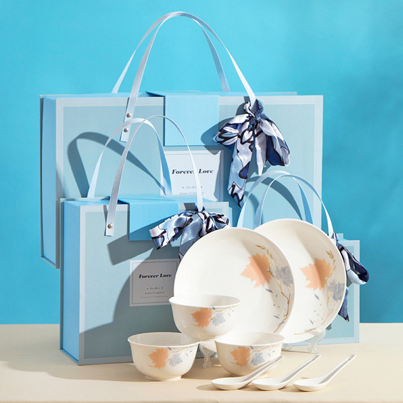 Ceramic Tableware Set, Bowls, Plates, Spoons, Gift Box Set, Real Estate Insurance Gifts, Employee Welfare Activities, Logo Printing