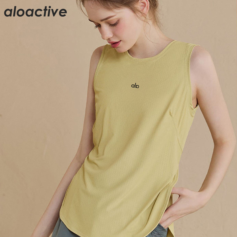 Aloactive Slit Sports Vest for Women, Quick-Drying, Breathable Yoga Cover-Up, Running Fitness Sleeveless Top, Thin Style