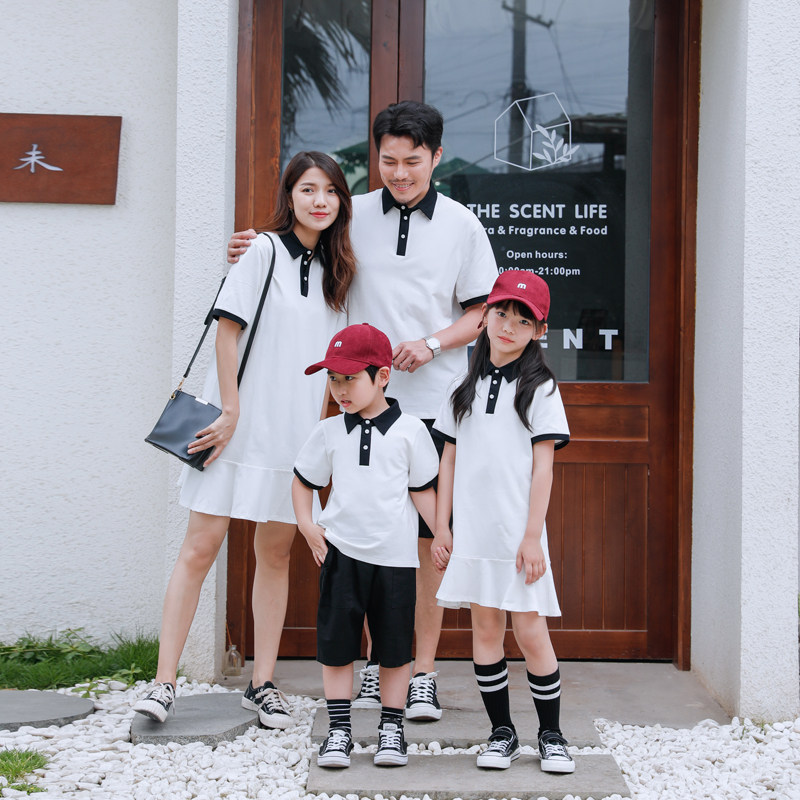 With the craftsman 2022 Summer installed the new college Wind polo a family of three-four-mouth pro-loading pure cotton loose with whole family