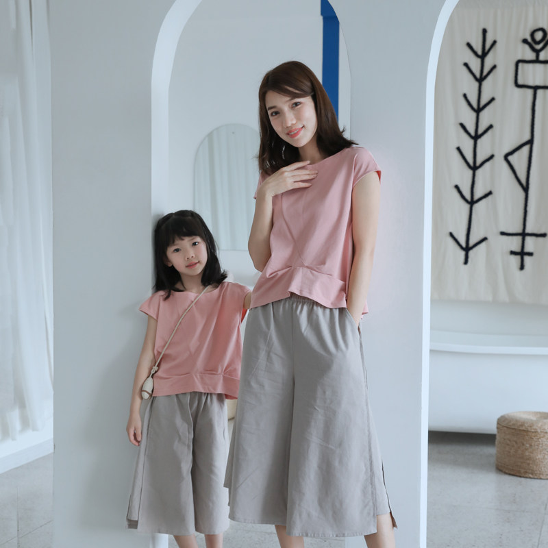 With Artisan Summer Clothing New Day Ensemble Art pro-son dress pure cotton pink T Flax Broadfoot Pants Suit-Taobao