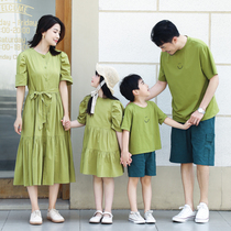 With artisan 2022 summer dress new cow oil fruit green pure cotton foreign pistachio female skirt family of three quad pro-zioners T