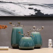 New Chinese style Modern Nordic Ceramic Copper plum decorative tank Storage tank ornaments Living room TV cabinet Wine cabinet Crafts