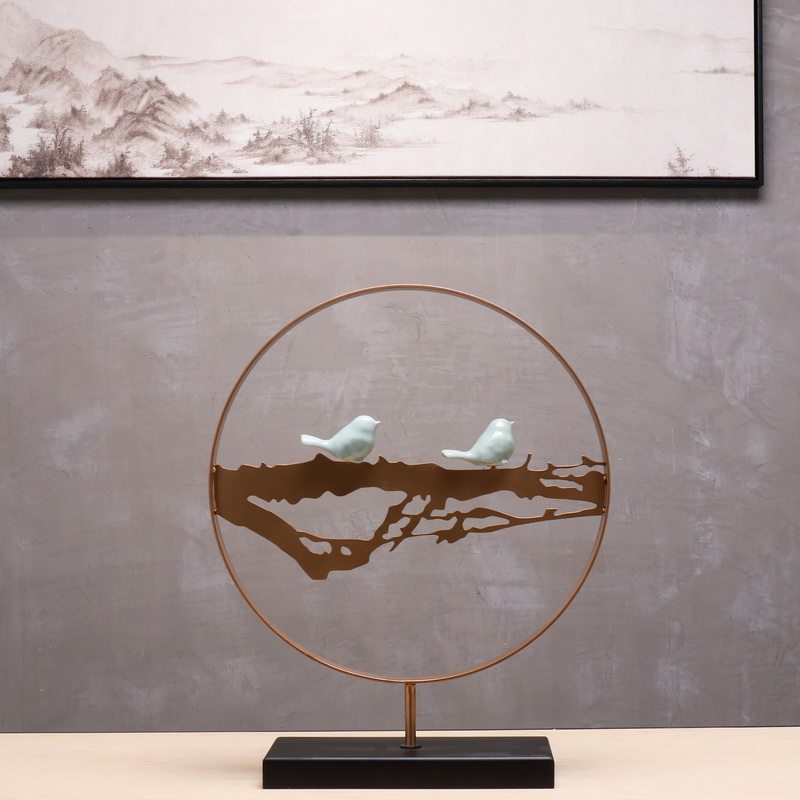 Modern new Chinese style ironwork ceramic bird decoration furniture, indoor living room, TV cabinet, porch, wine cabinet, handicraft decoration