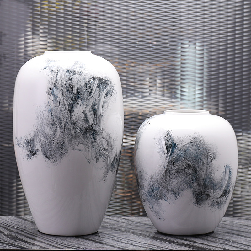 New Chinese ceramic vase swinging piece Living room flower arrangement light extravagant Nordic hand painted creative minimalist floral adornment