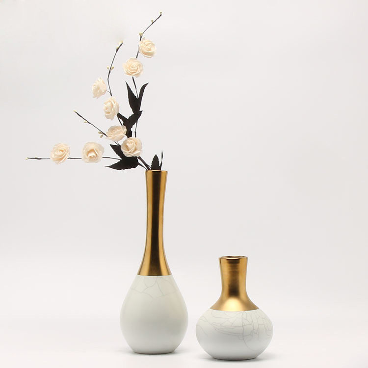 New Chinese modern light luxury Nordic white electroplated small vase decoration Living room wine cabinet Flower arrangement soft ornament