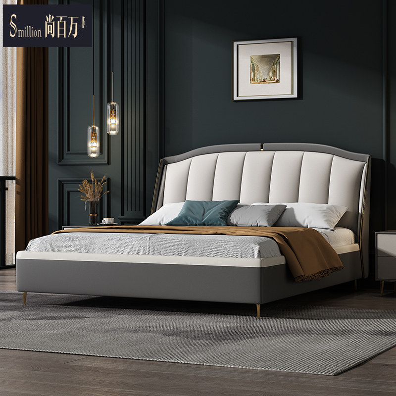 Nordic light luxury leather bed modern minimalist minimalist soft bag double bed small apartment software storage wedding bed 1 8 beds