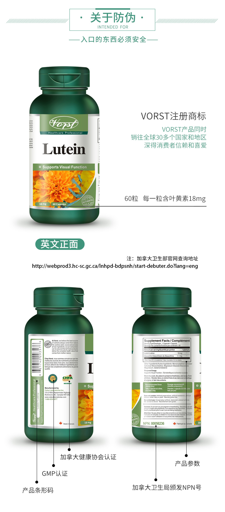 加拿大产 Vorst 叶黄素护眼胶囊 60粒 保护视力 缓解眼干涩 图14