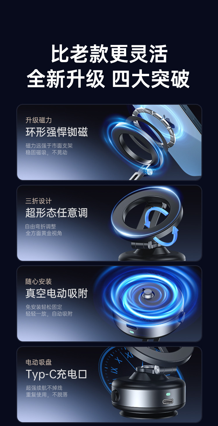 Customized popular electric suction cup car phone holder, vacuum suction foldable magnetic car phone holder