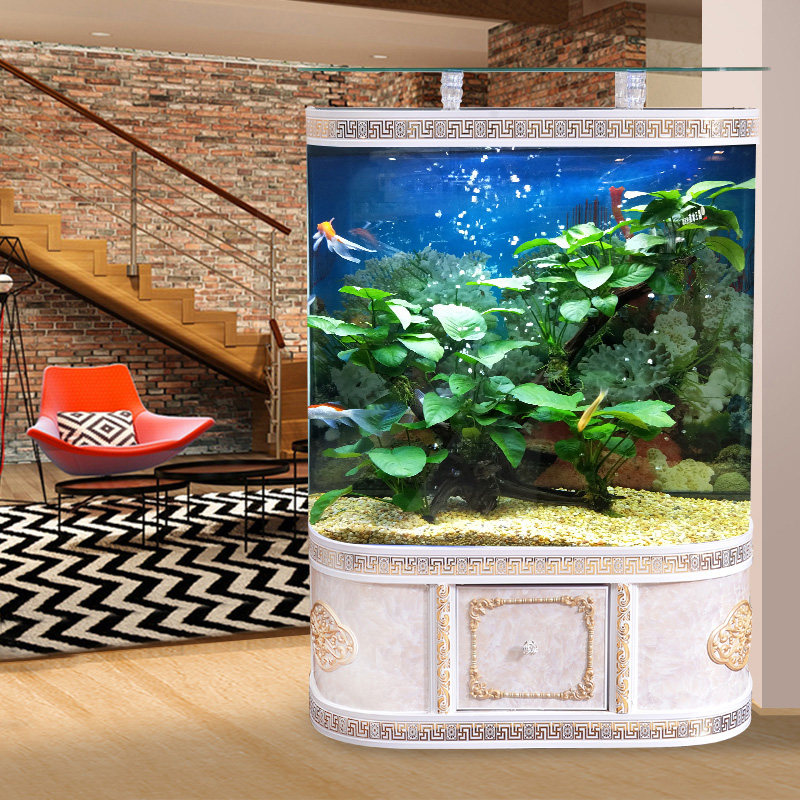 Fish tank aquarium Home Living room bottom filtration floor medium large semi-circular integrated glass 1 2 m gold fish tank