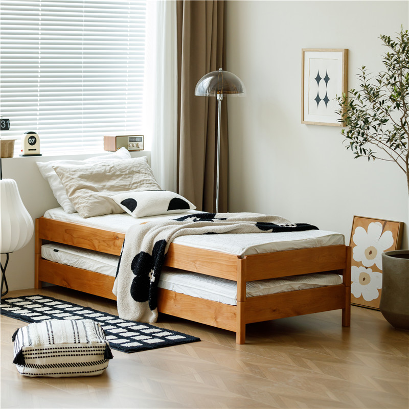 South American Cherry Wood Two-Layer Stacking Bed, Double Bed, Children's Bed, Can Be Placed Side by Side, Suitable for Afternoon Naps, Made of Solid Wood, Bunk Bed