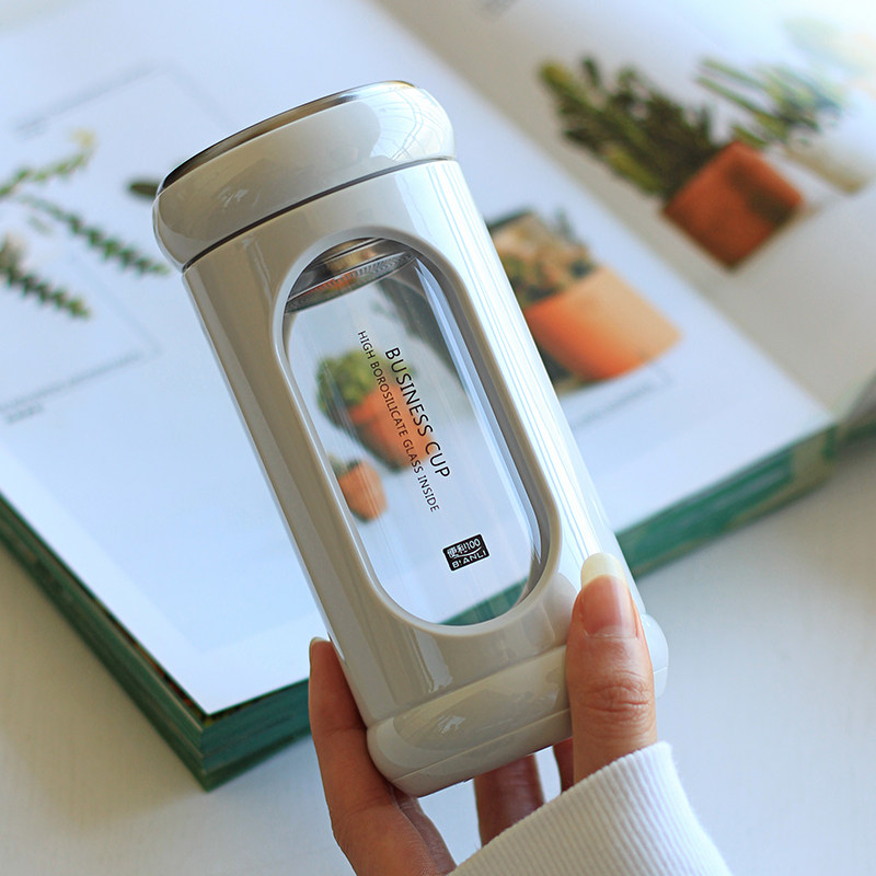 High-value mini double-layer glass cup high temperature resistant with tea compartment lady's water cup ins portable tea cup office