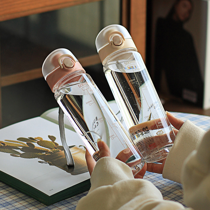 Simple sports water bottle women with scale out portable water cup summer large capacity casual cup student cup anti-fall