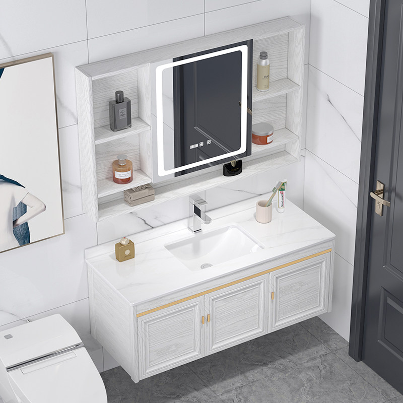 Space Aluminum Rock Board Bath Cabinet Combination Smart Light Lavish Makeup Room Wash Terrace Bathroom Washbasin Wash Basin Cabinet