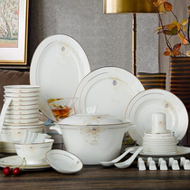 Ceramic Ware Cutlery Suit Bowls Dish Dishes Jingdezhen for home eating Chinese style brief Bone Porcelain Bowl tray Gift combination