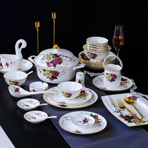 Jingdezhen Bone China Porcelain Cutlery Suit Bowl tray Home Combined Bowl Suit Qiao relocating upscale gift box light and luxurious style