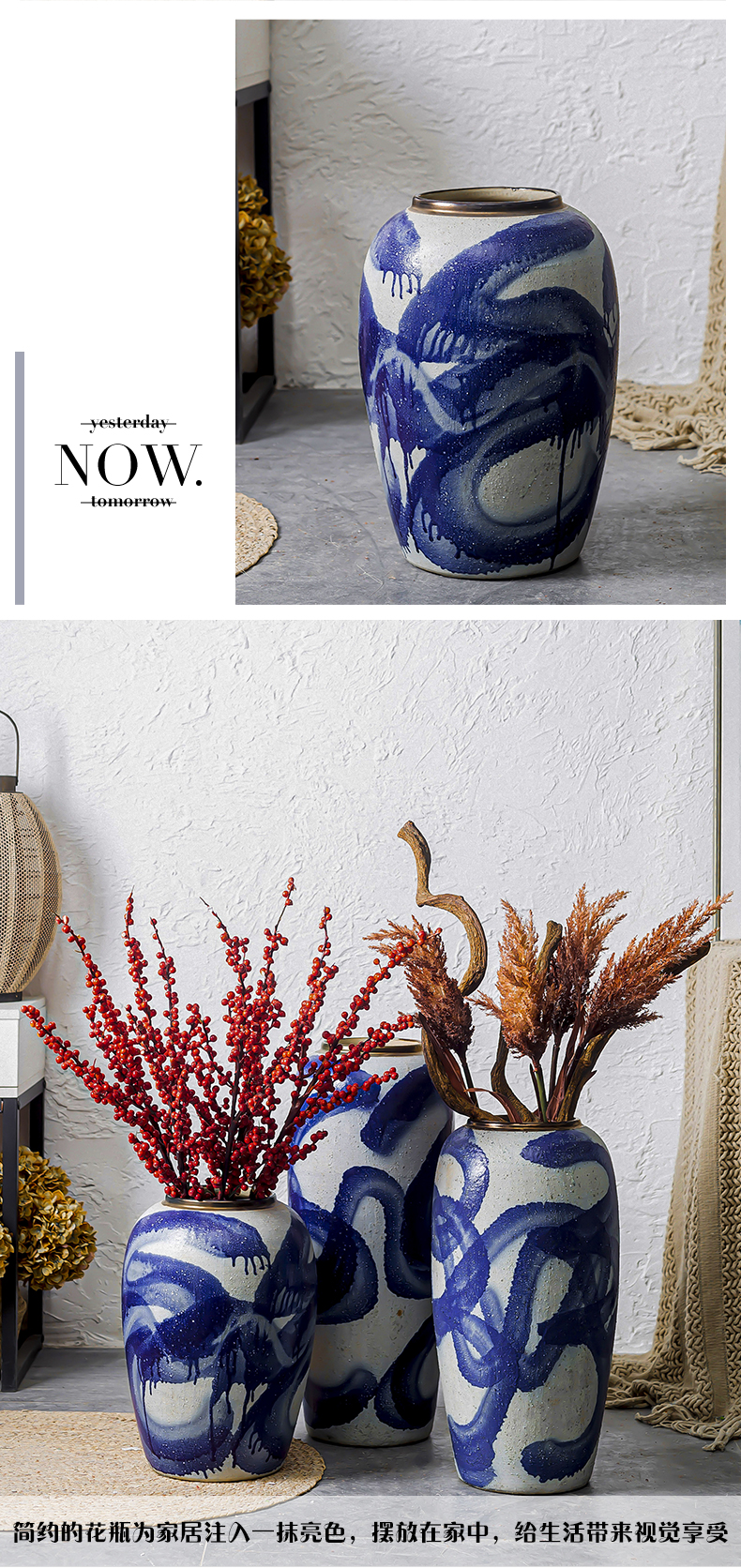 Ceramic restoring ancient ways of large vase American sitting room porch furnishing articles of Chinese style restoring ancient ways, villa and courtyard flower arranging flowers