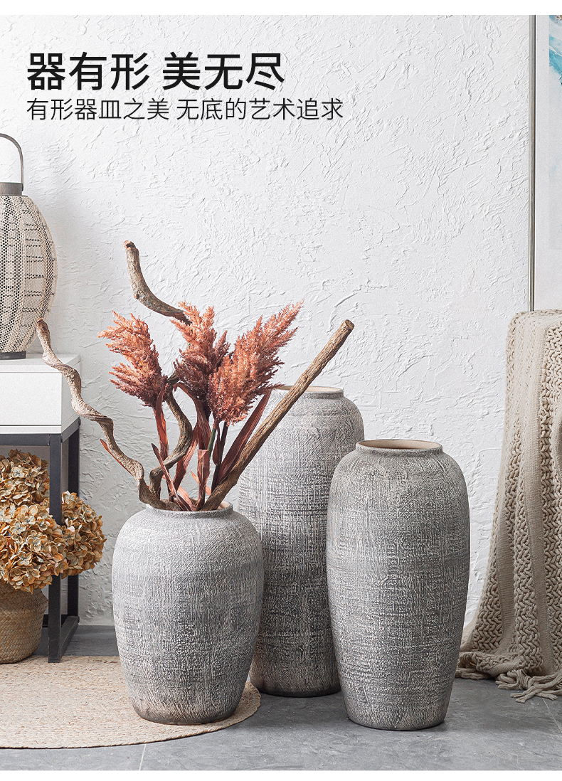 Large ground ceramic coarse pottery vases, flower arranging place jingdezhen retro modern landscape example room decoration