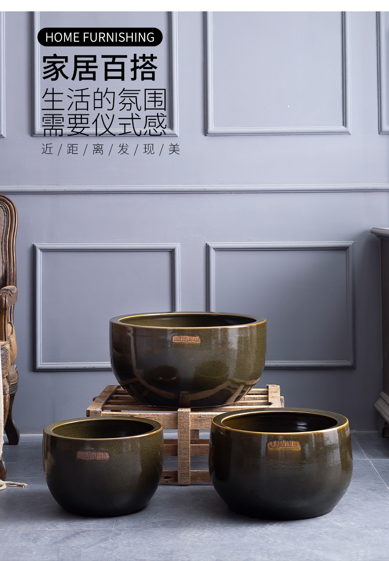 Jingdezhen ceramic aquarium large desktop turtle cylinder goldfish bowl lotus pond lily bowl lotus shallow basin