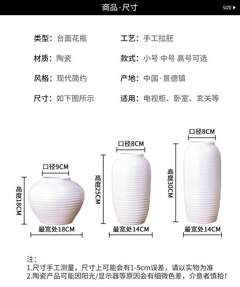 The white ceramic hydroponic bottle Jane modern Nordic furnishing articles living room flower arrangement table dry flower vase suits for