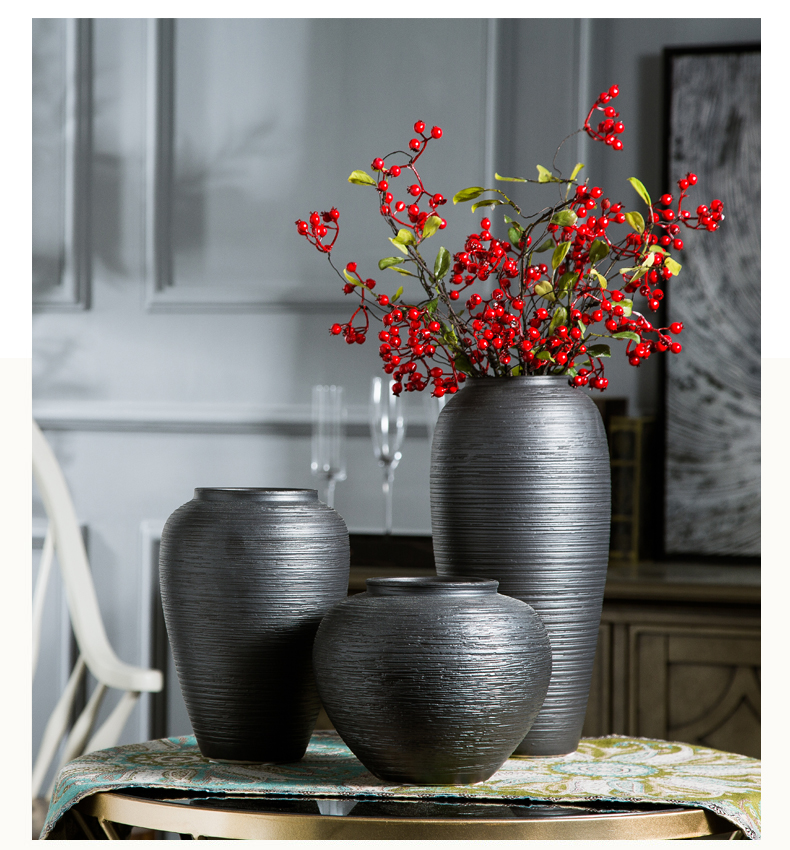 Ceramic vase restoring ancient ways furnishing articles sitting room dry flower arranging flowers, black pottery household porcelain Nordic TV ark, adornment