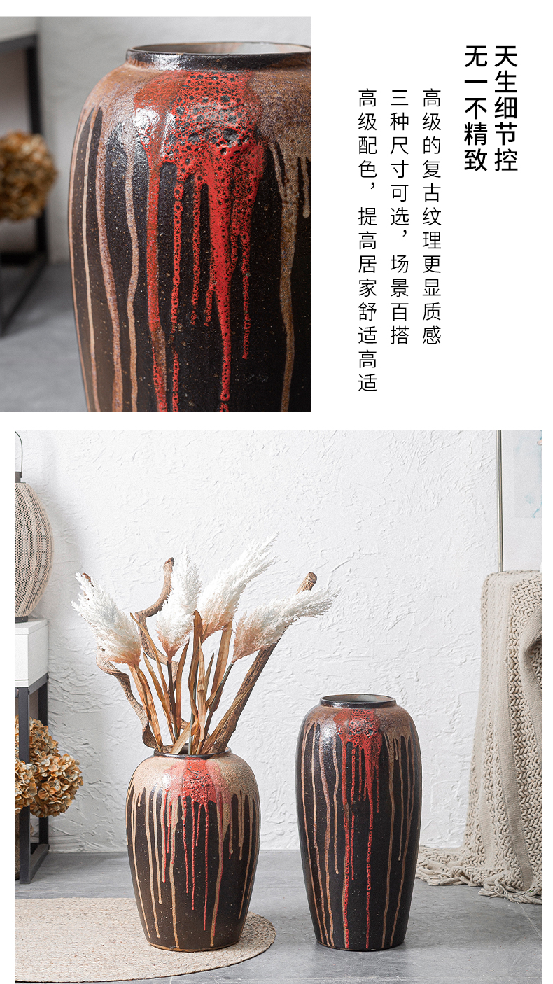 Jingdezhen ceramic dry flower, flower implement sitting room big flowerpot flower arranging furnishing articles retro vase rough landing TaoHua POTS