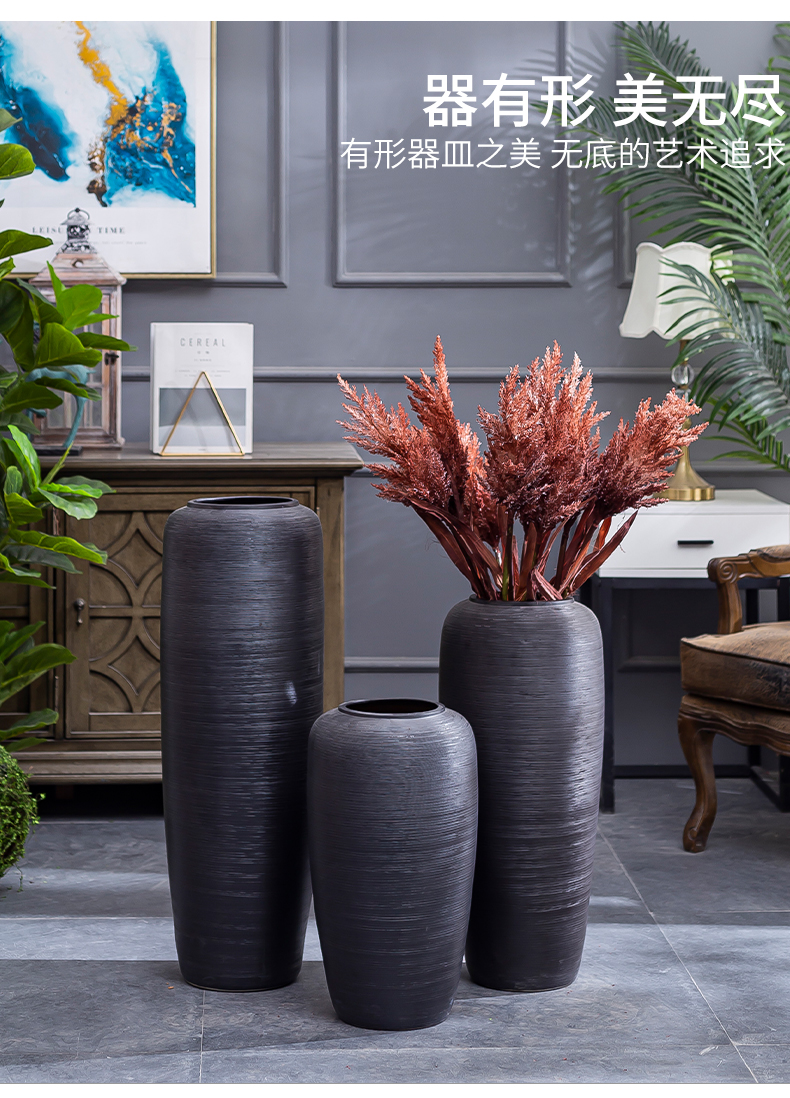 Jingdezhen ceramic large vases, flower arranging dried flowers of I sitting room is decorated furnishing articles Nordic contracted black pottery landing