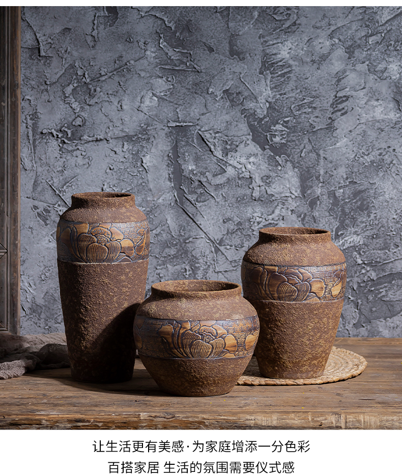 Ceramic POTS coarse pottery hand - carved restoring ancient ways do old dried flowers floret bottle place flower arranging home sitting room adornment