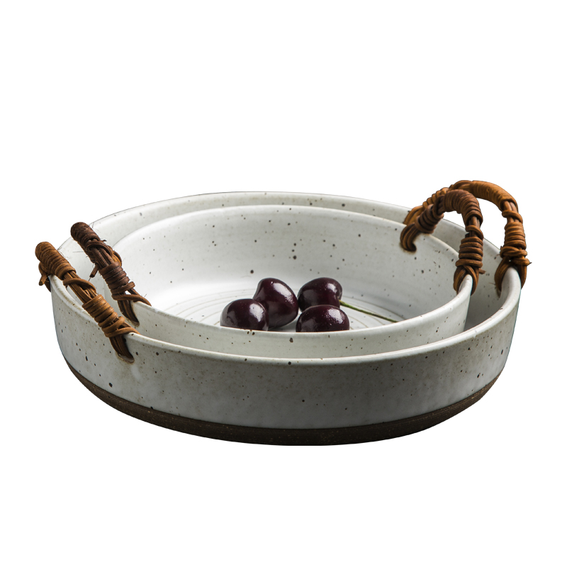 Japanese dishes retro coarse pottery dishes manual basket creative household fish dish ceramic vintage plate