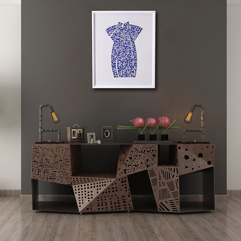 Blue and white porcelain painting in the study of new Chinese style tea room adornment vertical version of the antiquities of the sitting room background wall mural decoration