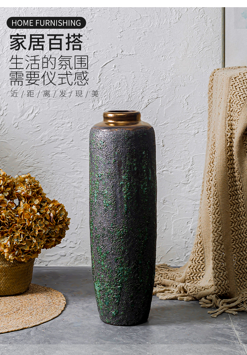 Chinese style restoring ancient ways of large vases, ceramic furnishing articles pottery sitting room hotel decoration flower arranging dried flowers thick ceramic bottle