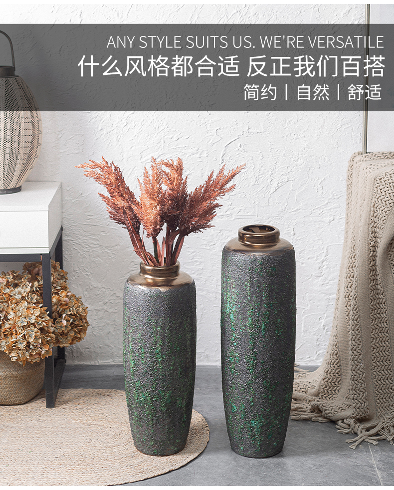 Chinese style restoring ancient ways of large vases, ceramic furnishing articles pottery sitting room hotel decoration flower arranging dried flowers thick ceramic bottle