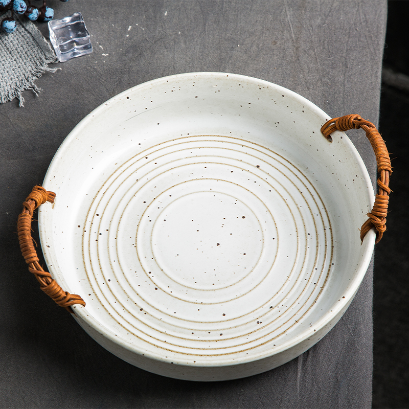 Japanese dishes retro coarse pottery dishes manual basket creative household fish dish ceramic vintage plate