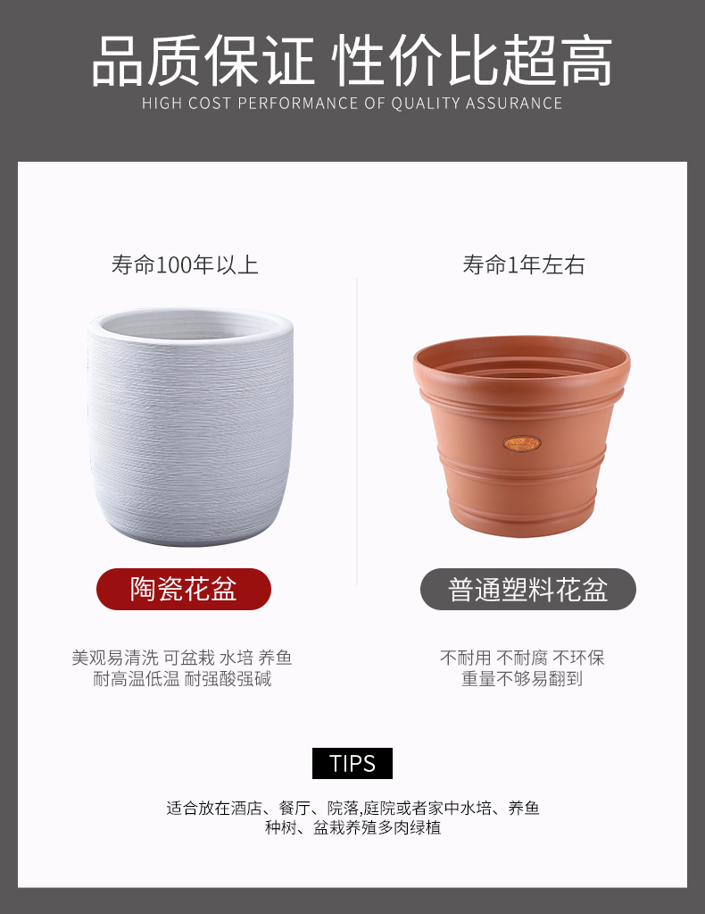 Creative contracted big ceramic vase furnishing articles sitting room ground flower arranging the Nordic decorate household green plant flowers, flower pot cylinder